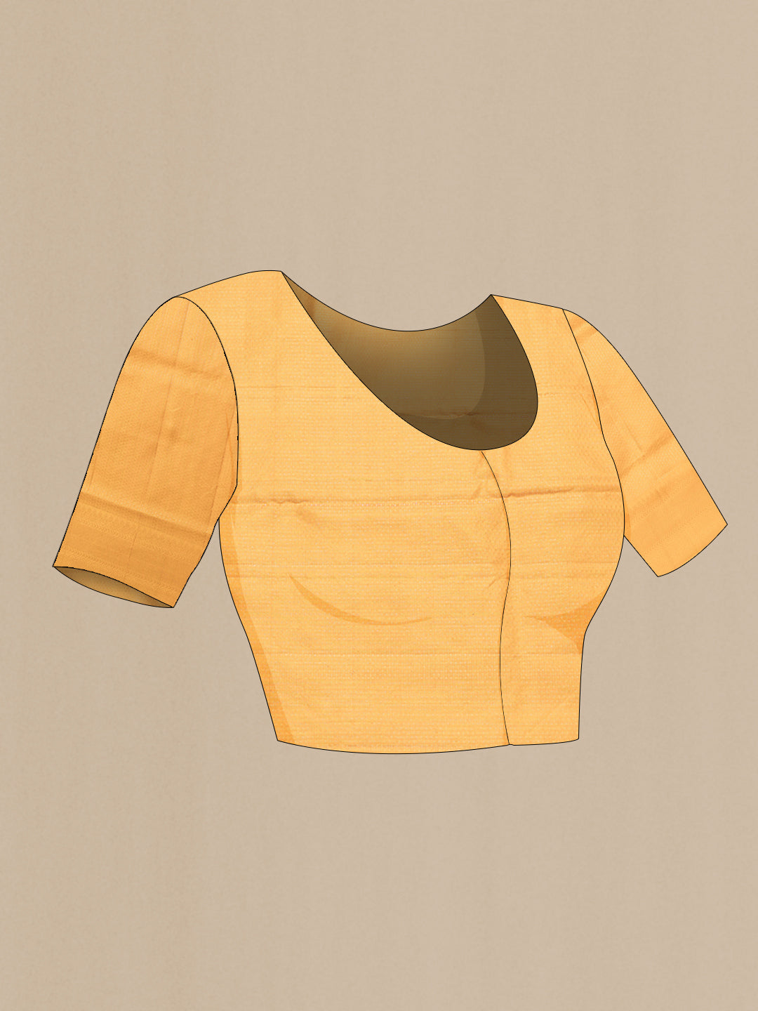 Close up image of the blouse of Yellow Dual Tone Soft Silk Saree with Zari Brocade on the body and Zari Border. 