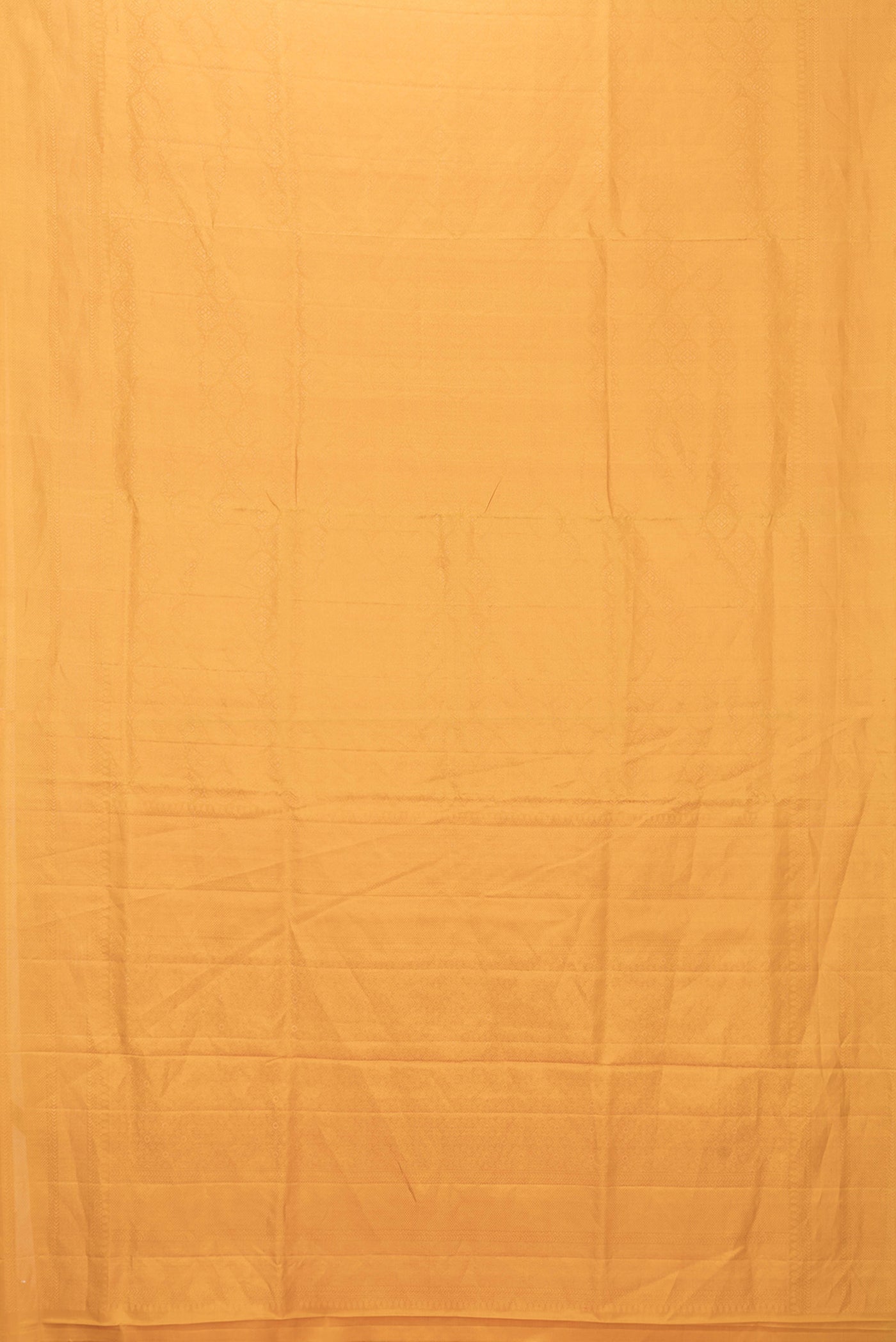 Flat view of Yellow Dual Tone Soft Silk Saree with Zari Brocade on the body and Zari Border. 