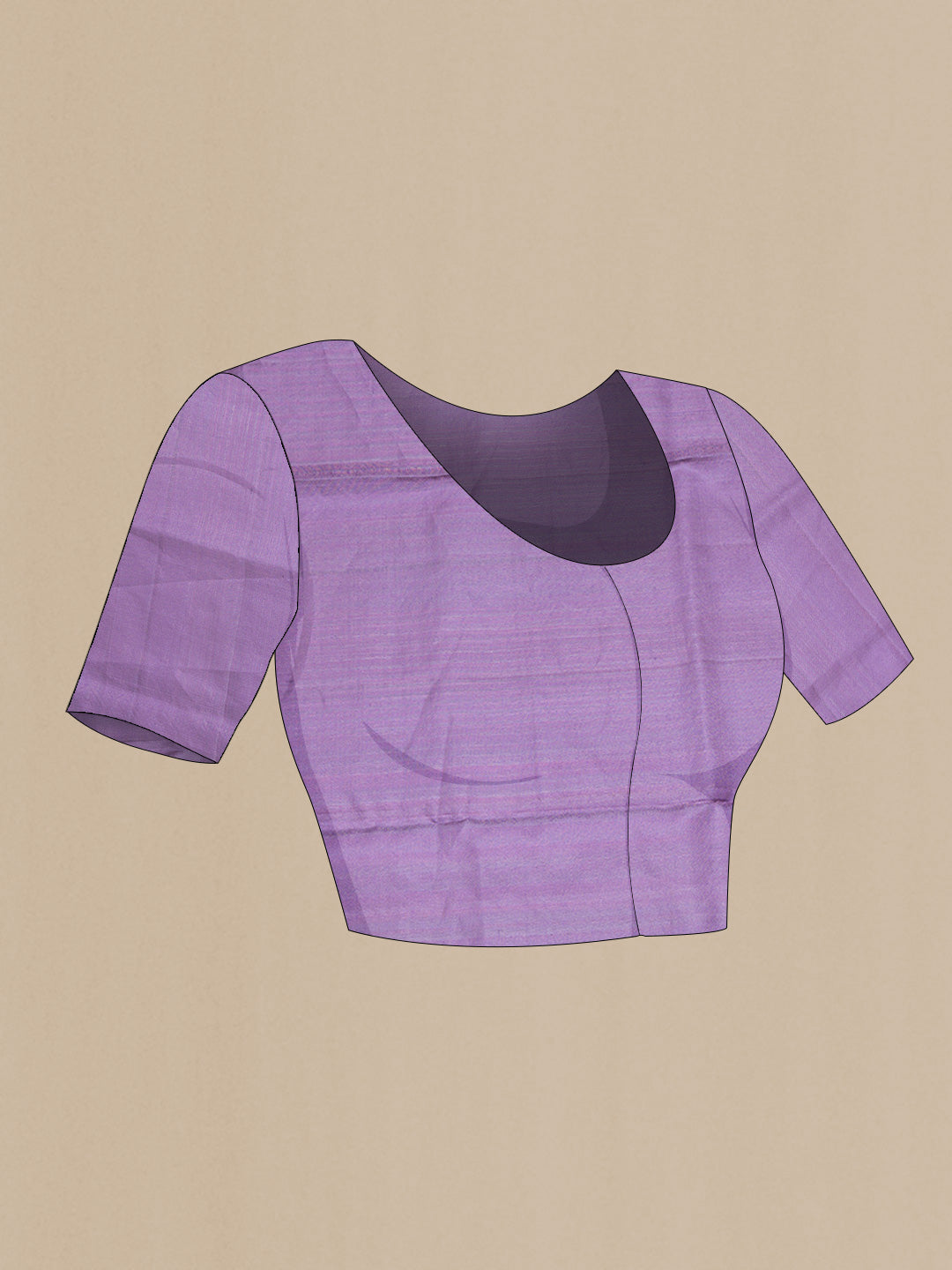 Close up image of the blouse of Lavender Dual Tone Soft Silk Saree with Zari Brocade on the body and Zari Border. 