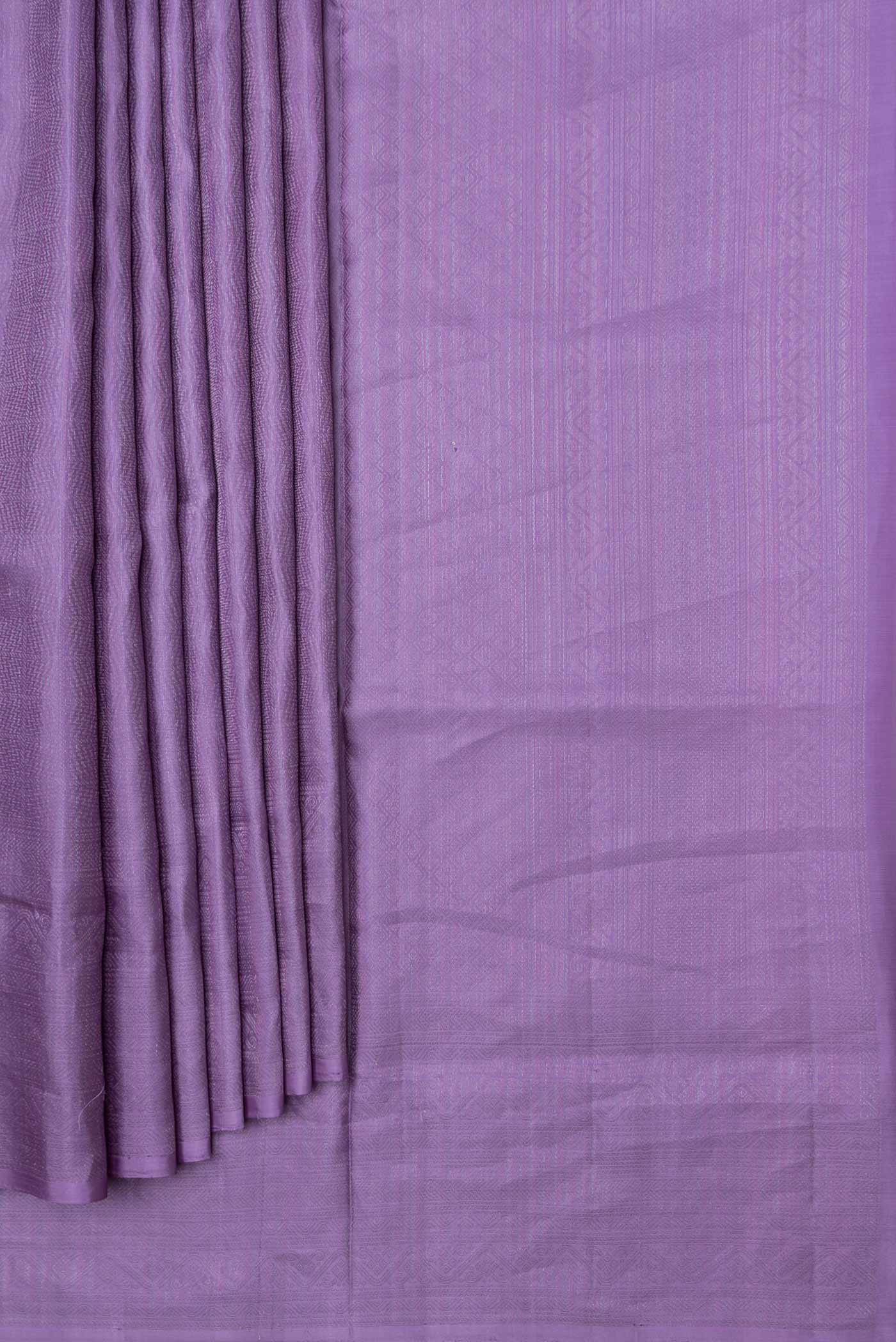 Pleats and pallu of Lavender Dual Tone Soft Silk Saree with Zari Brocade on the body and Zari Border. 