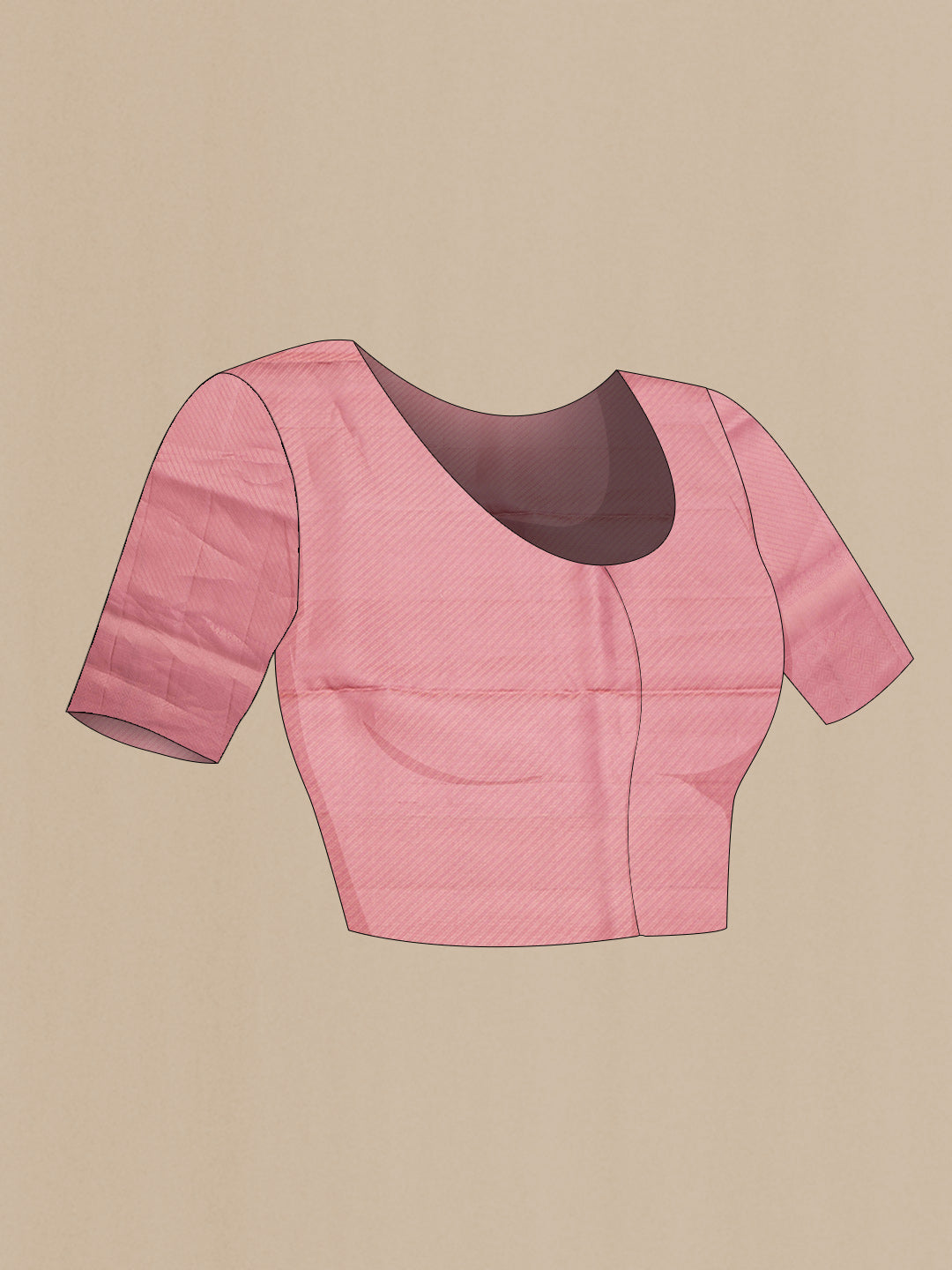 Close up image of the blouse of Pink Dual Tone Soft Silk Saree with Zari Brocade on the body and Zari Border. 