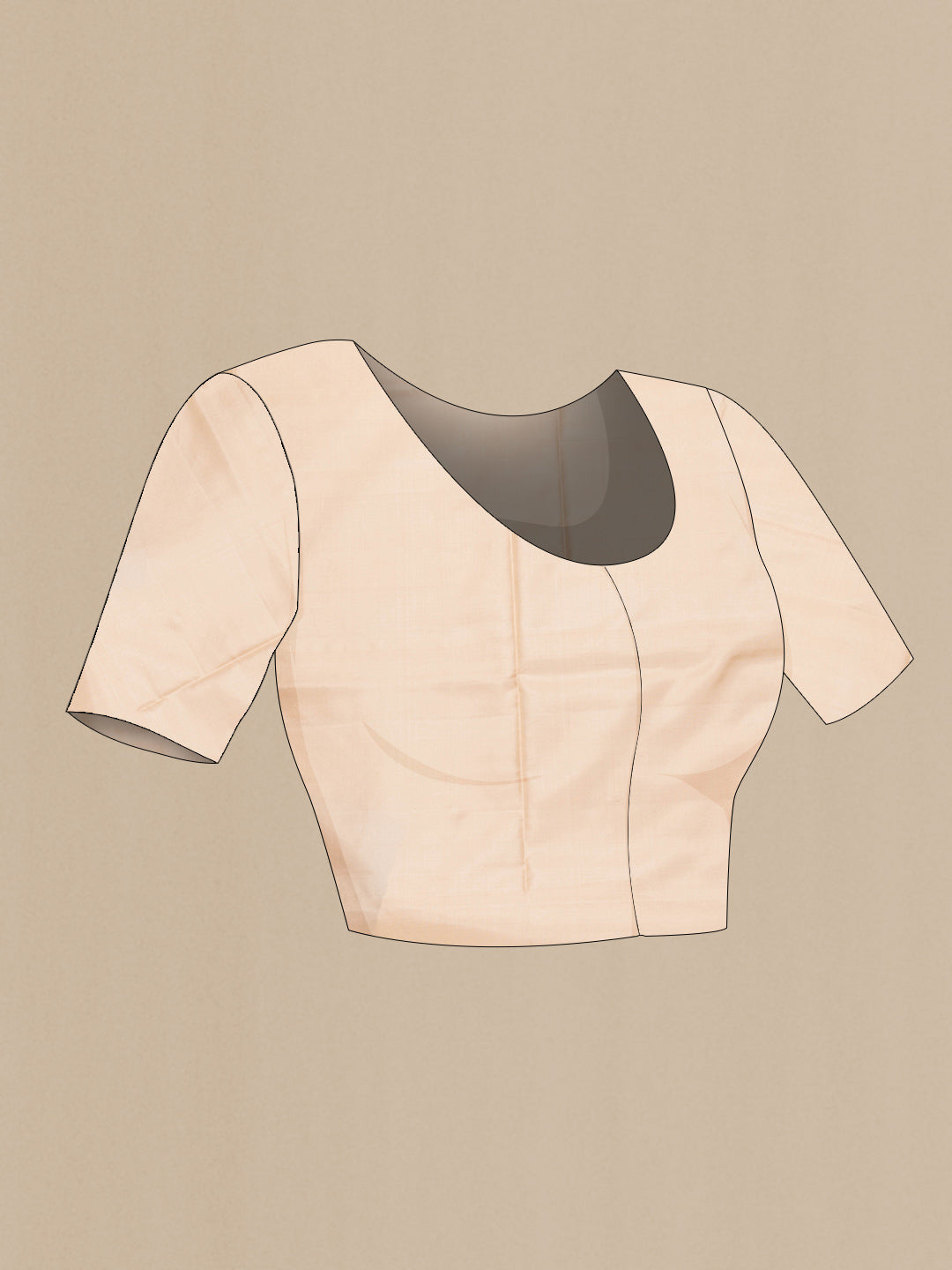 Close up image of the blouse of Beige Dual Tone Soft Silk Saree with Zari Butta on the body and Zari Border. 