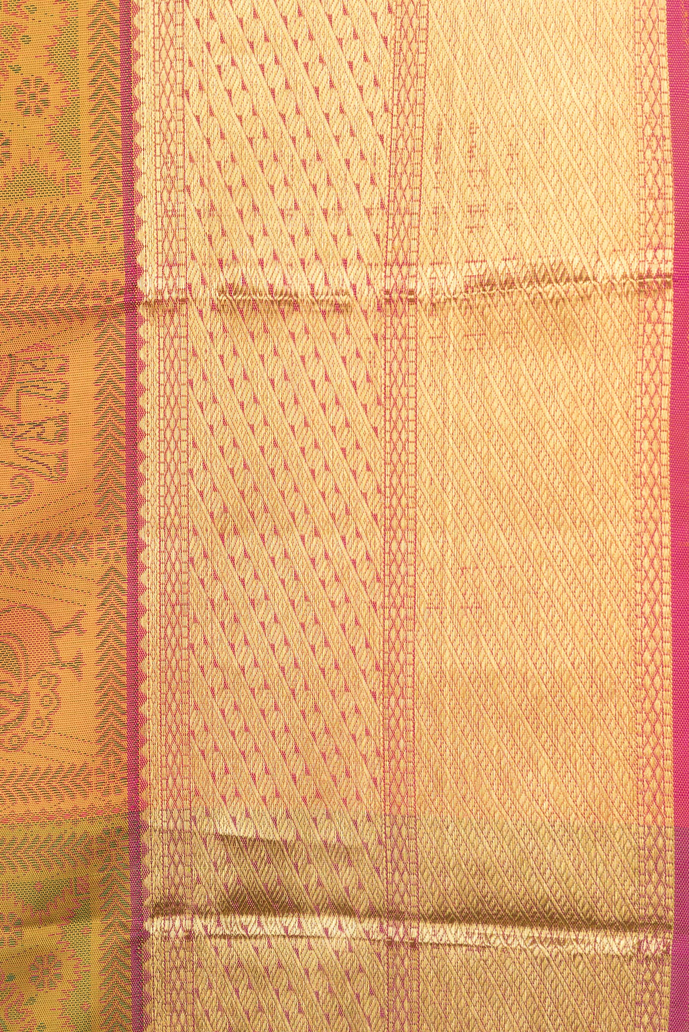 Border image of Mustard Dual Tone Kanjivaram Silk Saree with Jacquard design on the body and Zari Border. 