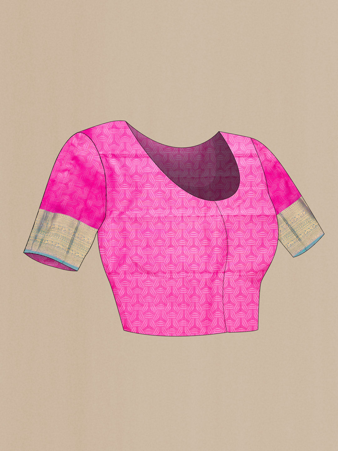 Close up image of the blouse of Pure Silk Pure Zari Green Dual Tone Kanchipuram Saree with Jacquard design on the body and Zari Border. 