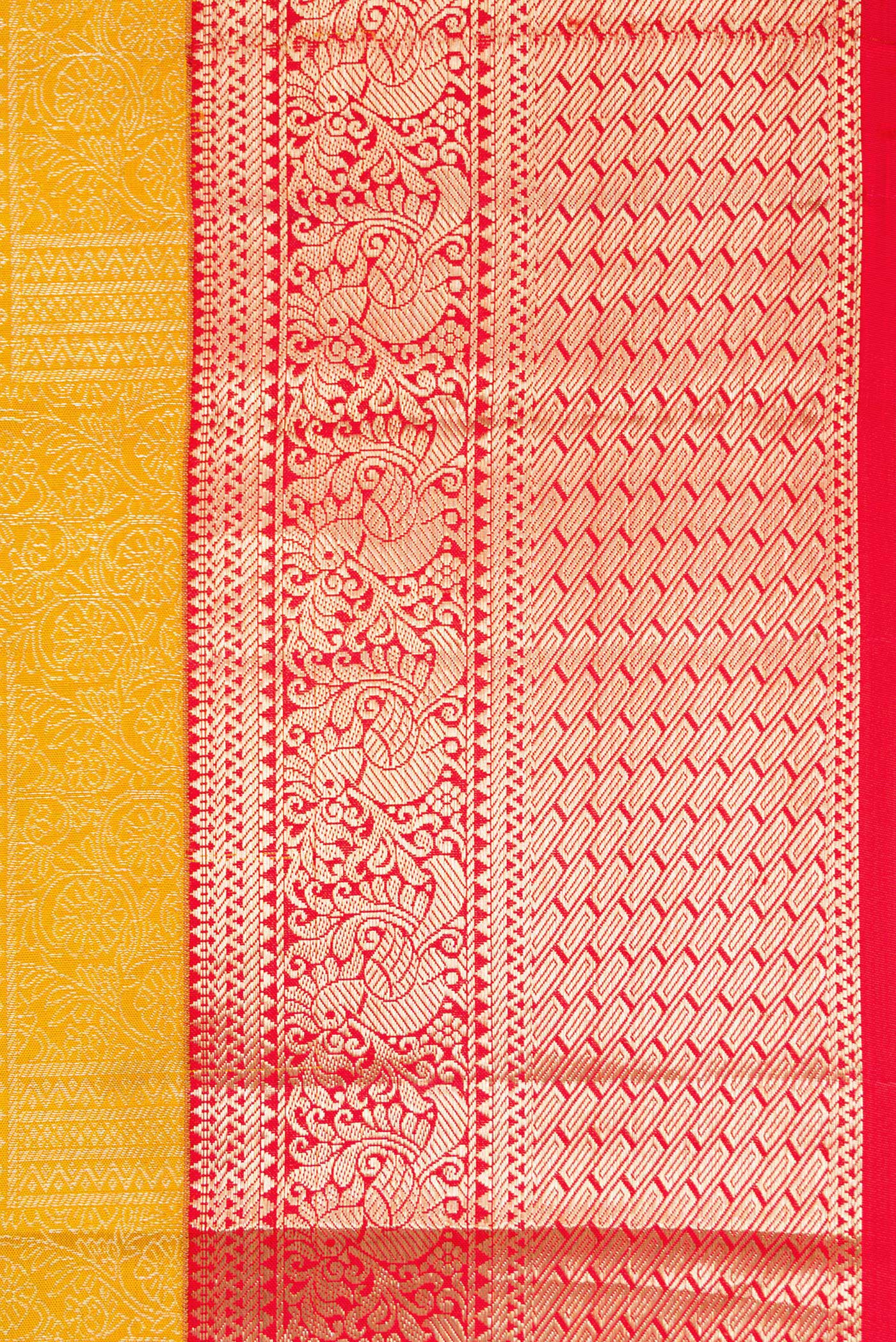 Border image of Mustard Dual Tone Kanjivaram Silk Saree with Zari Brocade on the body and Zari Border. 