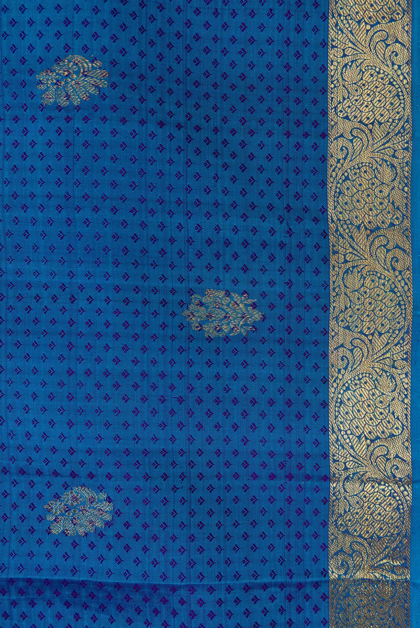 Border image of Peacock Blue Dual Tone Kanjivaram Silk Saree with Jacquard With Zari Butta on the body and Zari Border. 