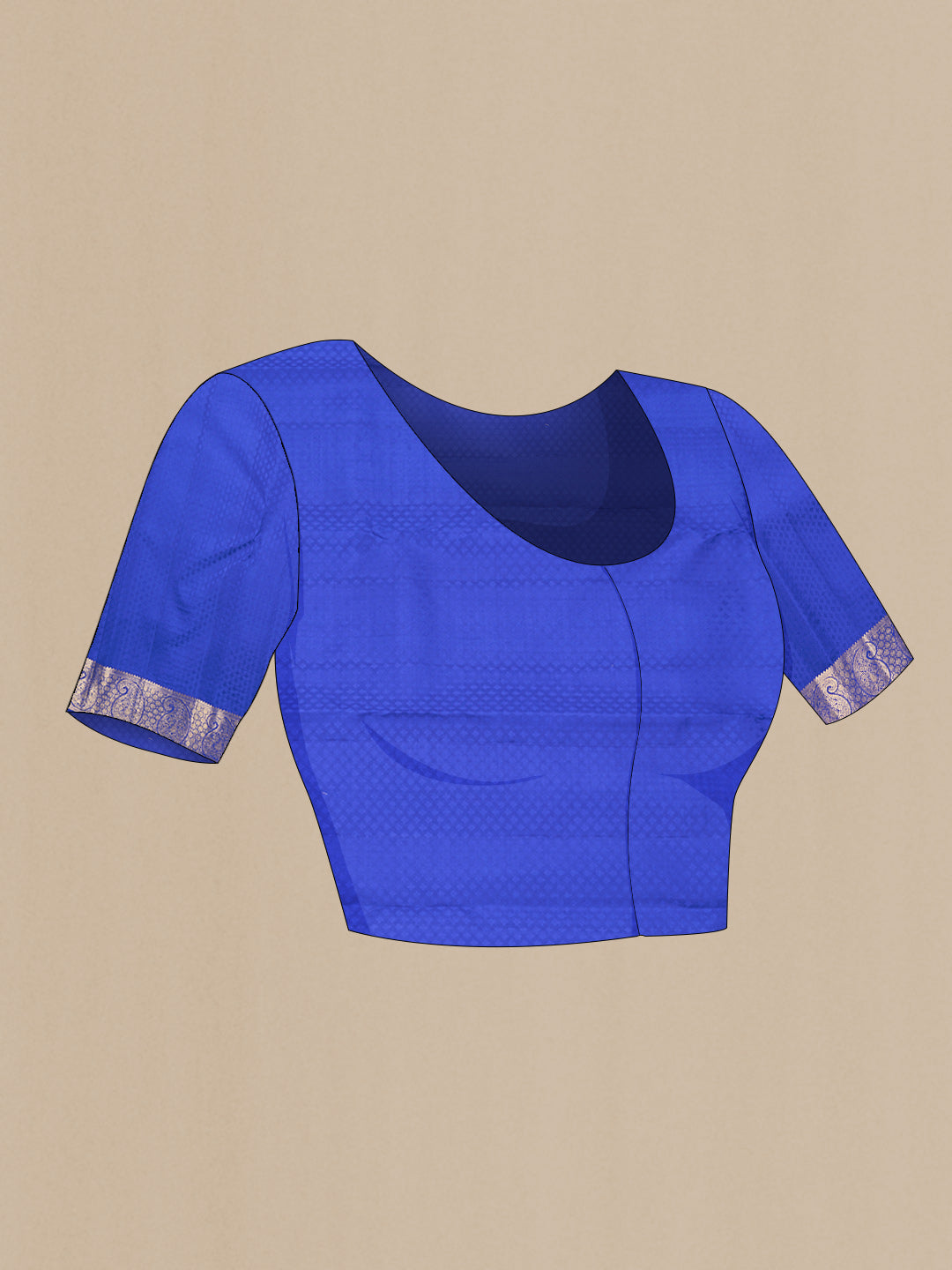 Close up image of the blouse of Pure Silk Pure Zari Royal Blue Dual Tone Kanchipuram Saree with Jacquard With Zari Butta on the body and Zari Border