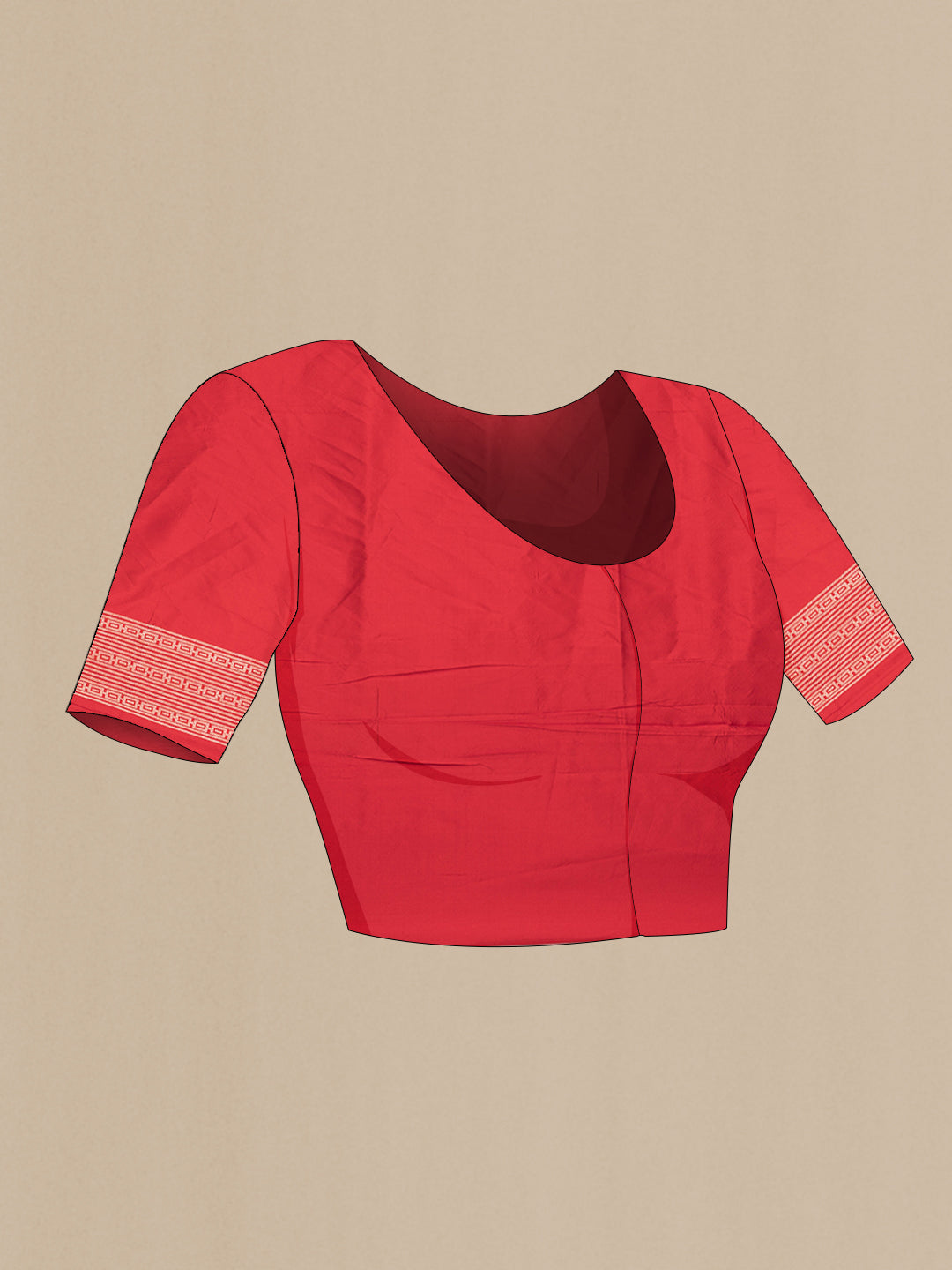 Close up image of the blouse of Pure Silk Red Banarasi Saree with Zari Brocade on the body and Zari Border. 