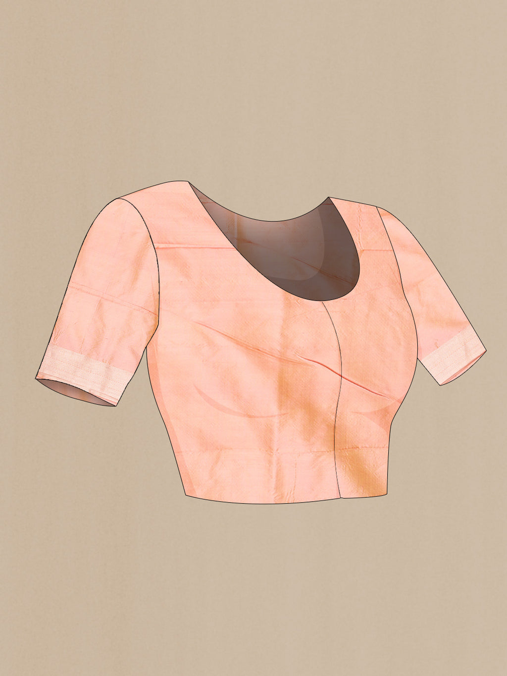 Close up image of the blouse of Peach Banarasi Silk Saree with Zari Brocade on the body and Zari Border