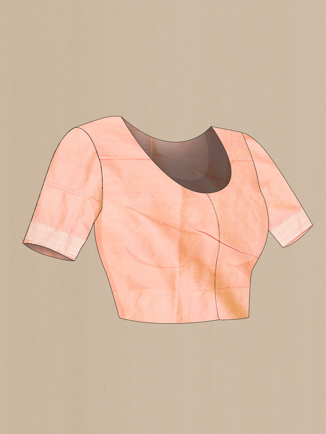 Close up image of the blouse of Peach Banarasi Silk Saree with Zari Brocade on the body and Zari Border