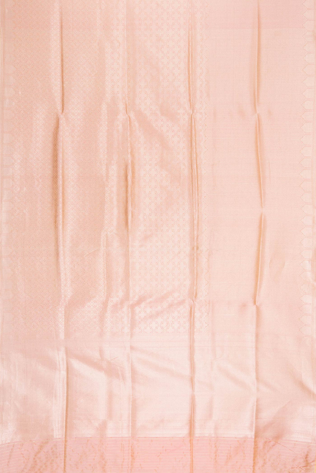 Flat view of Peach Banarasi Silk Saree with Zari Brocade on the body and Zari Border