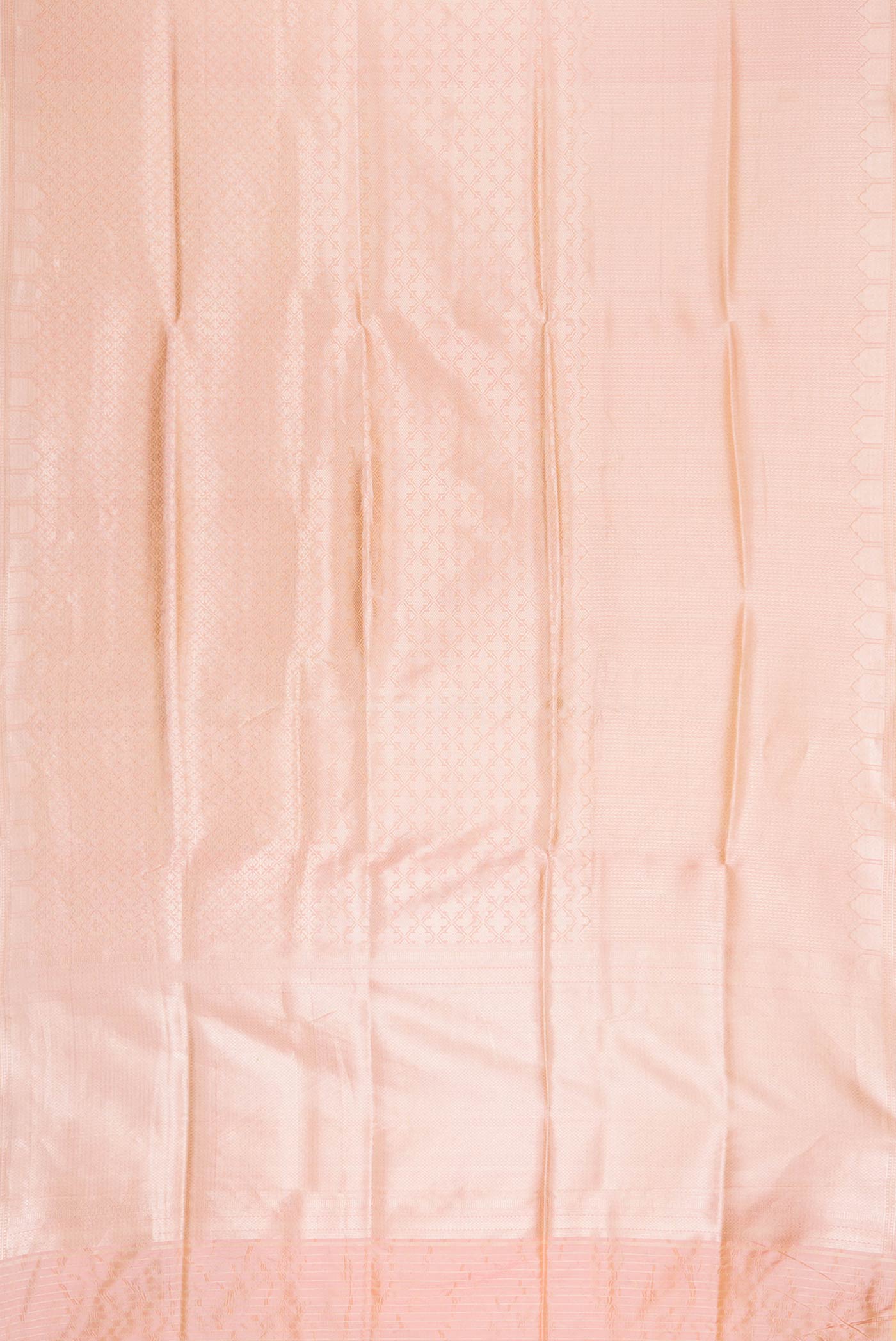 Flat view of Peach Banarasi Silk Saree with Zari Brocade on the body and Zari Border