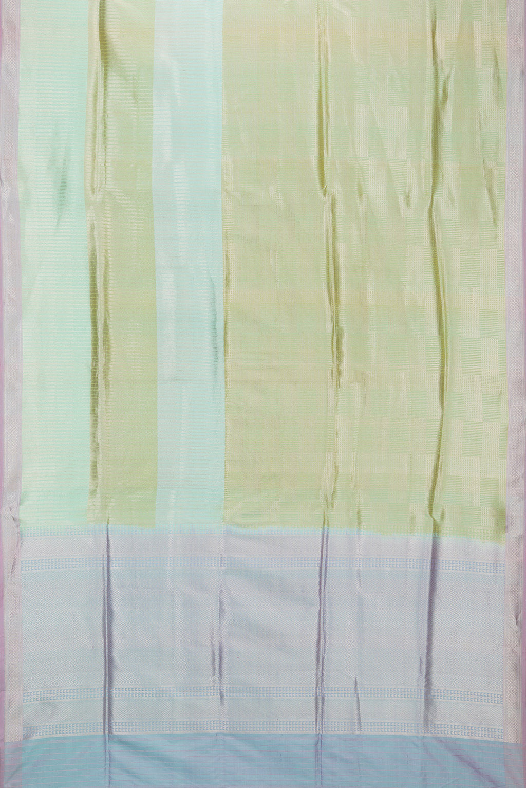 Flat view of Pure Silk Multi Color Banarasi Saree with Zari Brocade on the body and Zari Border. 