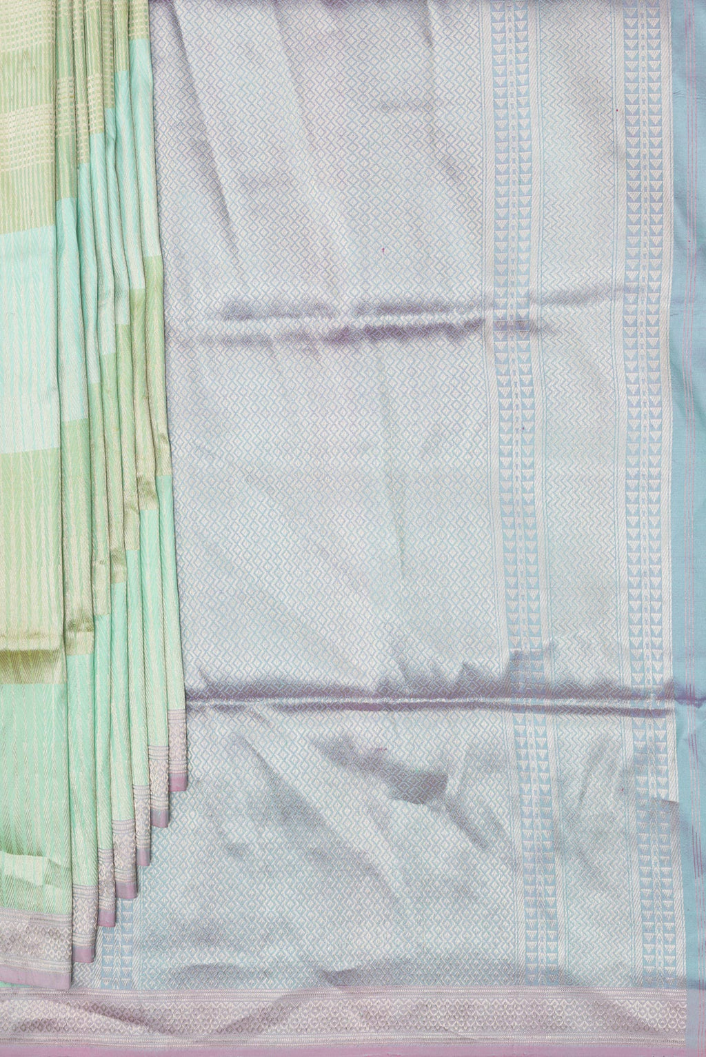 Pleats and pallu of Pure Silk Multi Color Banarasi Saree with Zari Brocade on the body and Zari Border. 