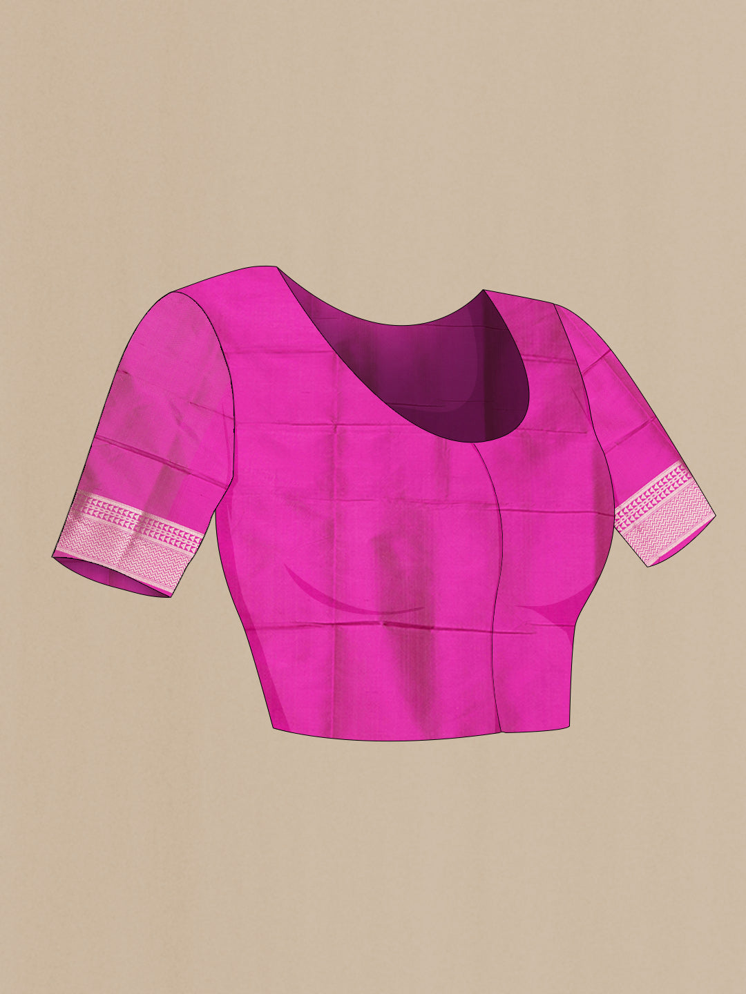 Close up image of the blouse of Magenta Banarasi Silk Saree with Zari Brocade on the body and Zari Border