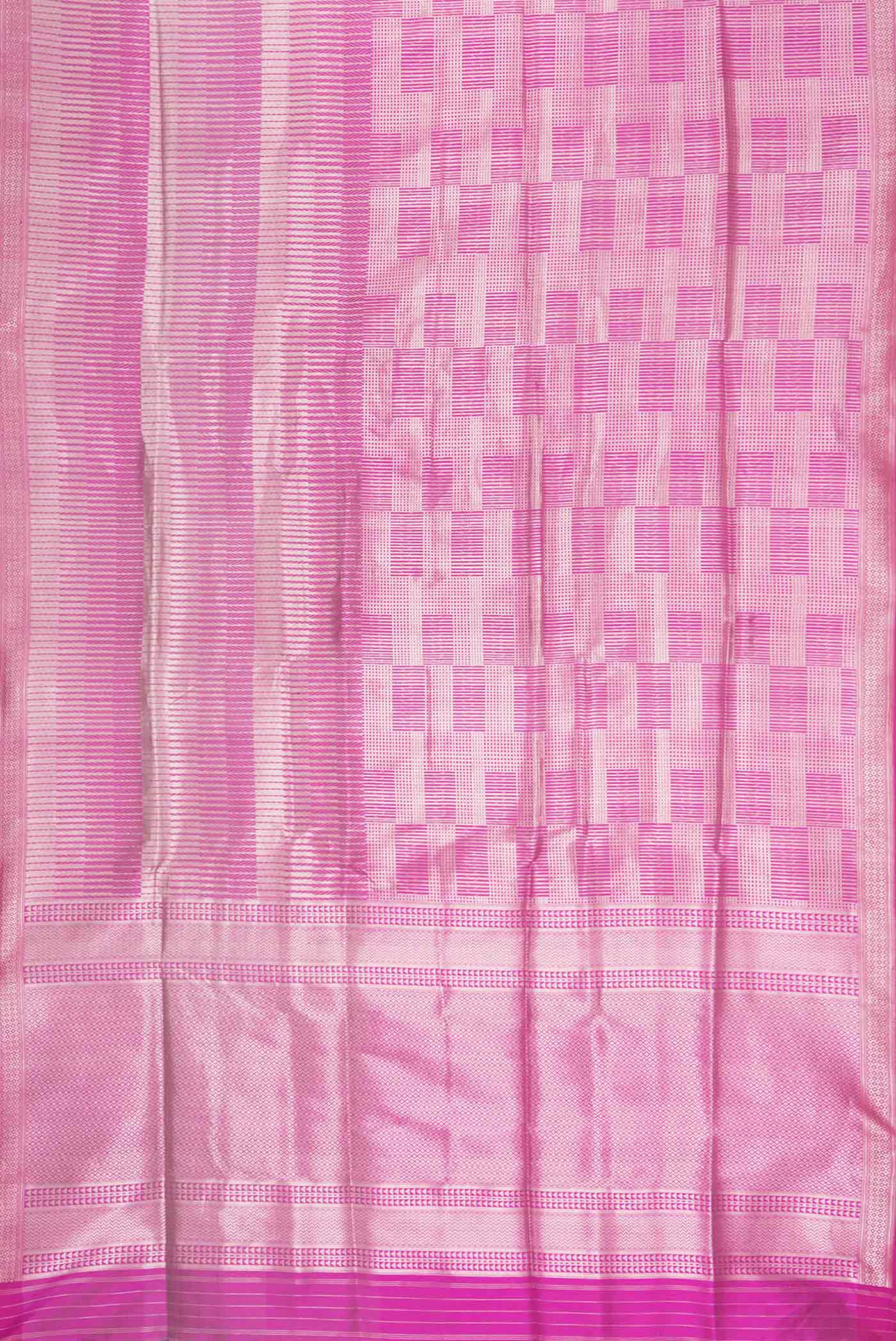 Flat view of Magenta Banarasi Silk Saree with Zari Brocade on the body and Zari Border