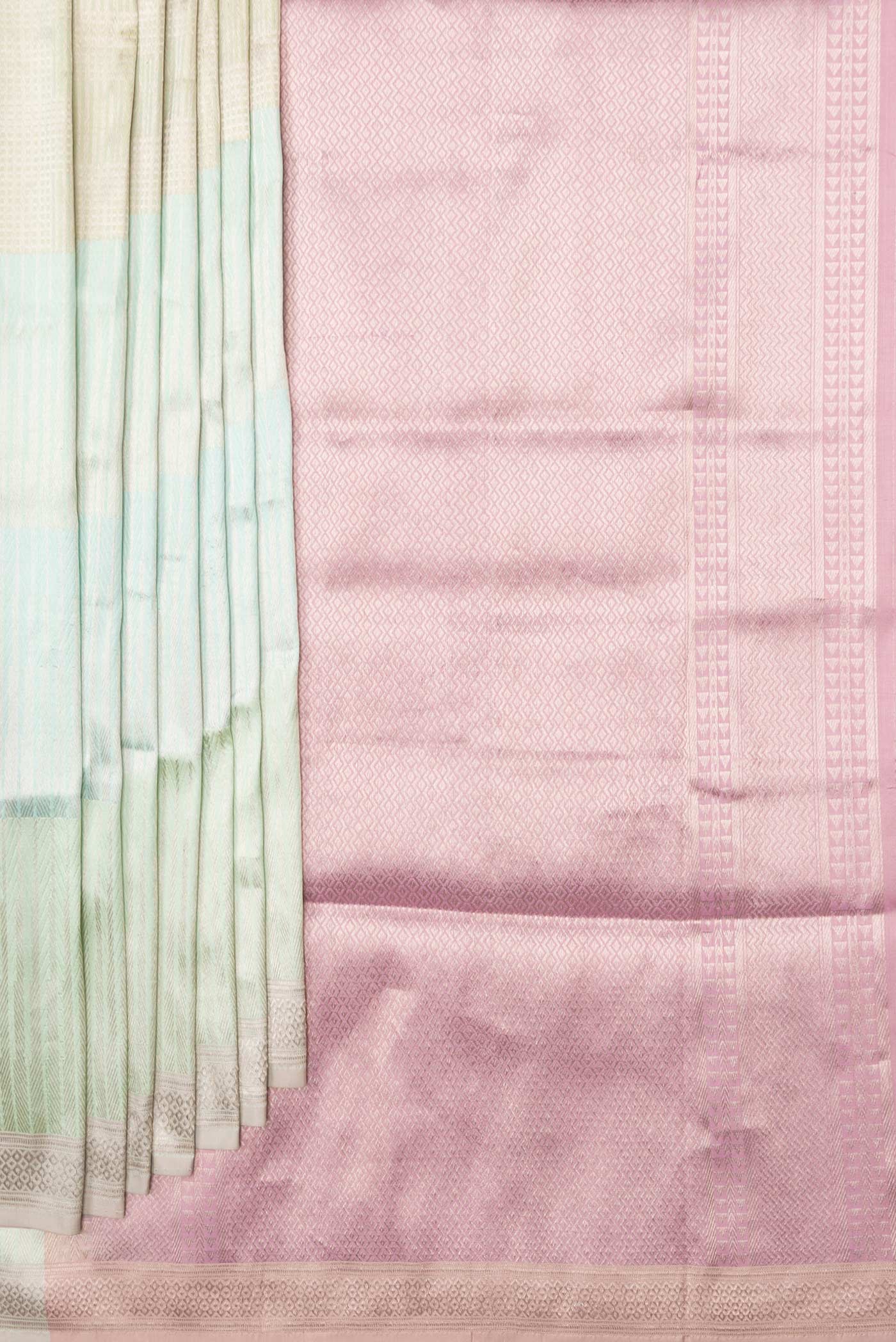 Pleats and pallu of Multi Color Banarasi Silk Saree with Zari Brocade on the body and Zari Border