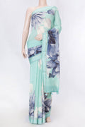 Sea Green Dual Tone Tussar Saree with Embroidery on the body and Zari And Thread Border displayed on a mannequin