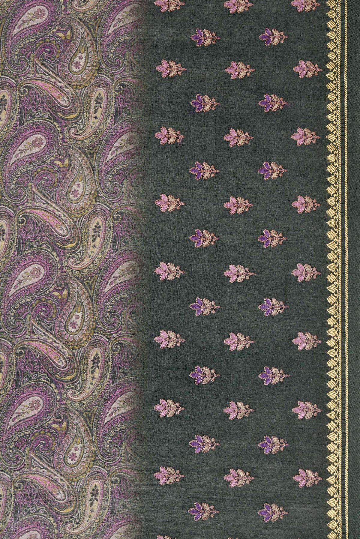 Border image of Purple Dual Tone Tussar Silk Saree with Printed design on the body and Embroidery Border. 