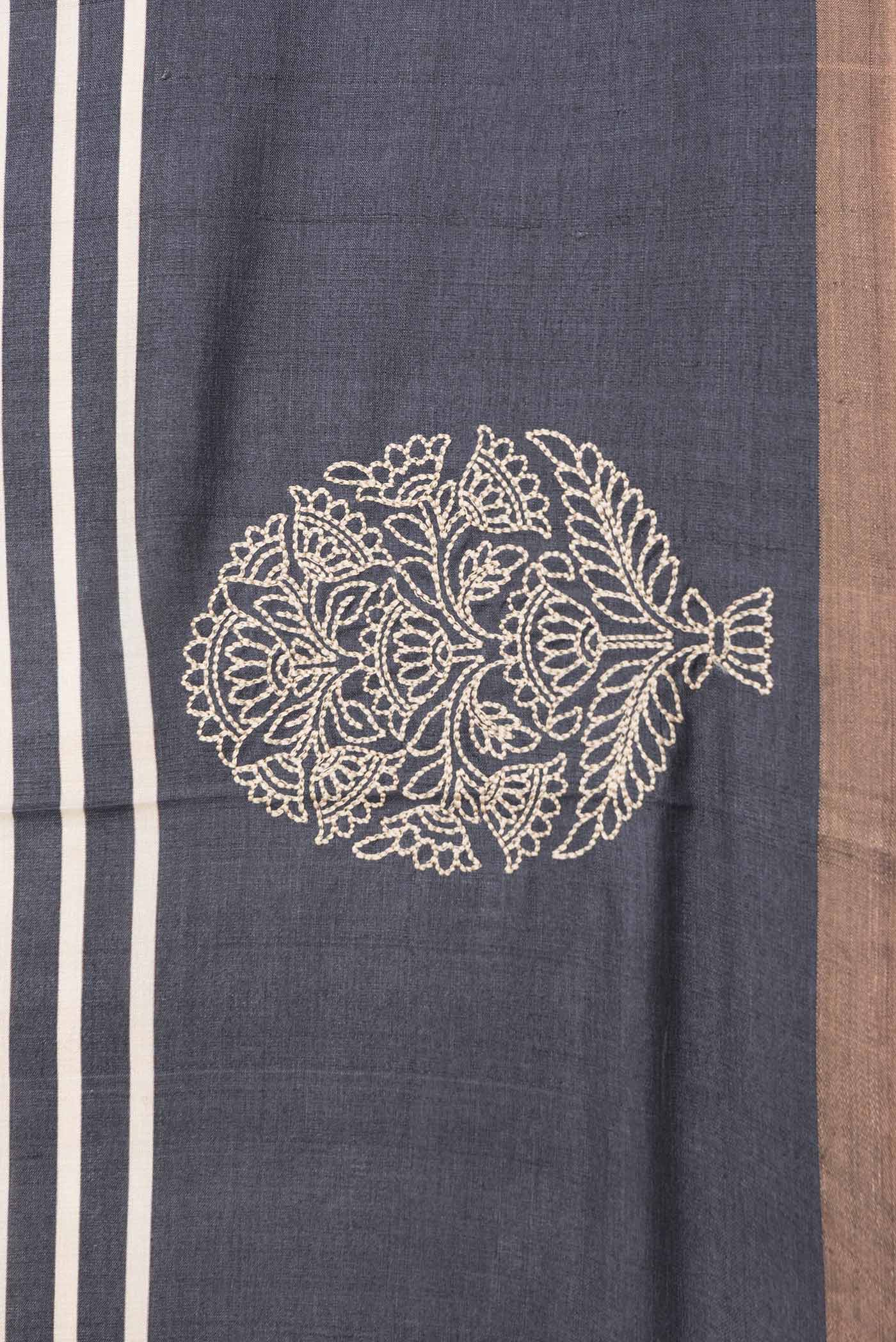 Border image of Black Dual Tone Tussar Saree with Stripes on the body and Embroidery Border