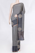 Black Dual Tone Tussar Saree with Stripes on the body and Embroidery Border displayed on a mannequin