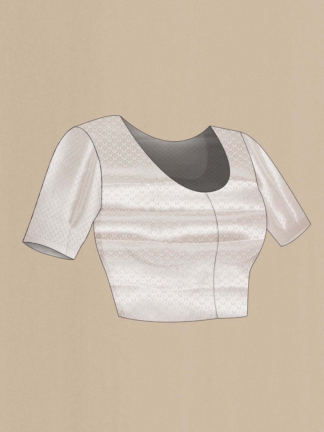 Close up image of the blouse of Grey Dual Tone Tussar Silk Saree with Zari Brocade on the body and Zari Border