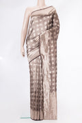 Brown Dual Tone Banarasi Silk Saree with Zari Brocade on the body and Zari Border.  displayed on a mannequin