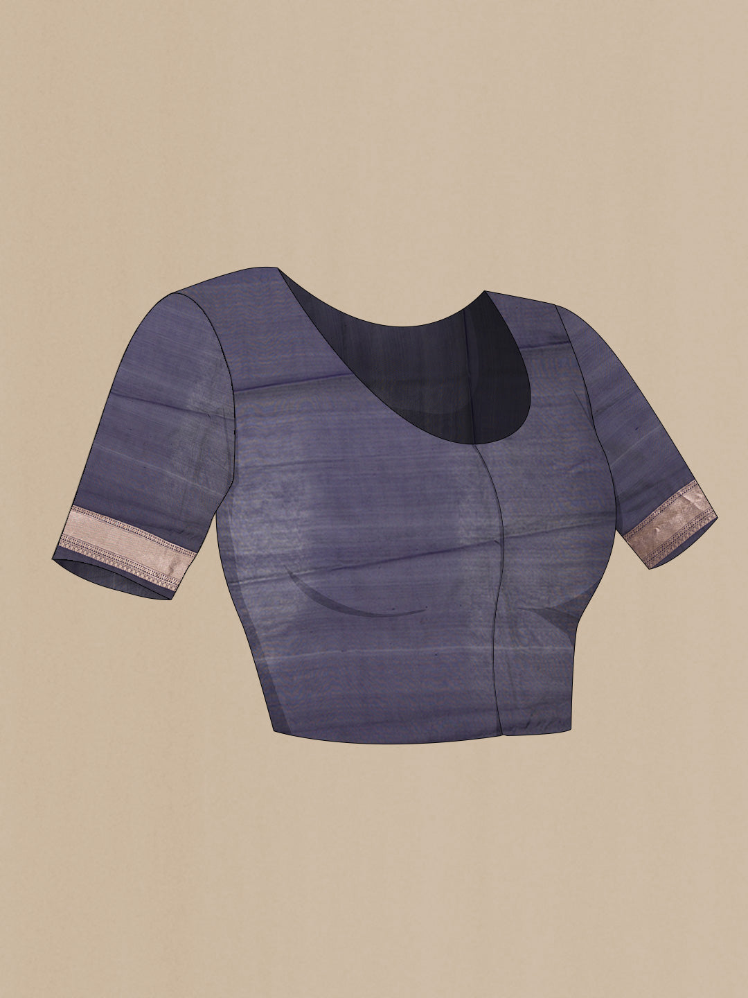 Close up image of the blouse of Navy Blue Dual Tone Banarasi Silk Saree with Zari Brocade on the body and Zari Border