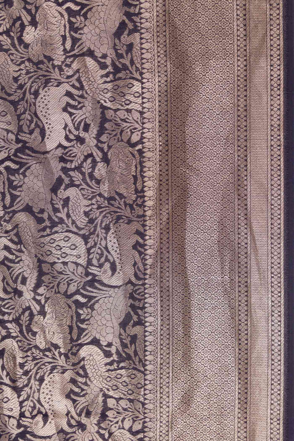 Border image of Navy Blue Dual Tone Banarasi Silk Saree with Zari Brocade on the body and Zari Border