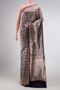 Navy Blue Dual Tone Banarasi Silk Saree with Zari Brocade on the body and Zari Border displayed on a mannequin