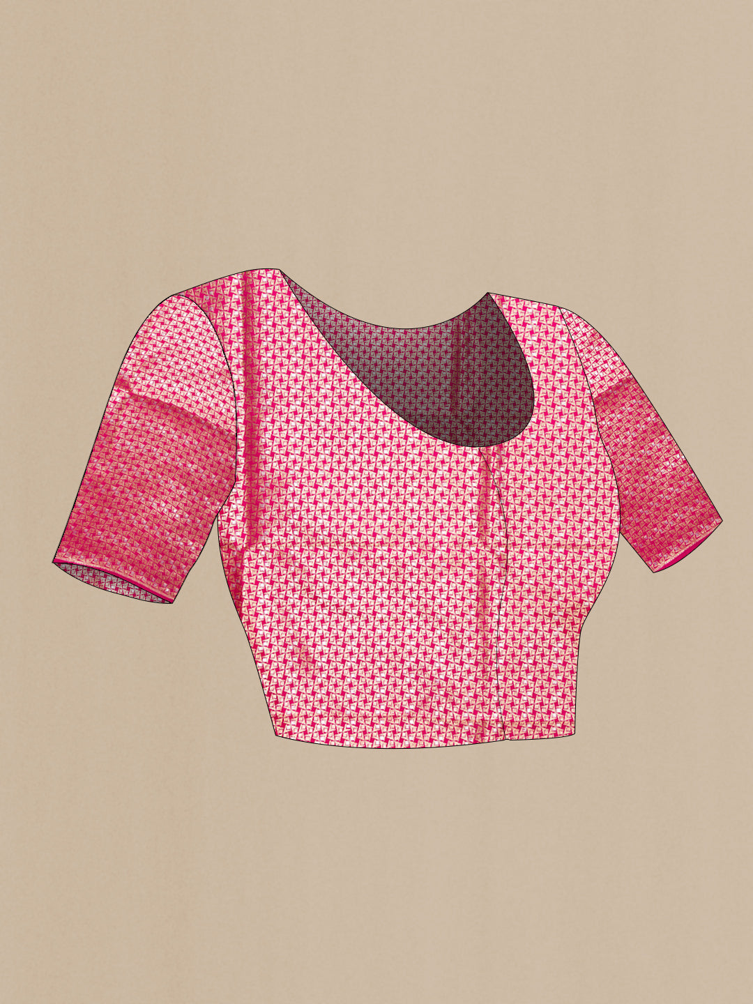 Close up image of the blouse of Dark Pink Dual Tone Banarasi Silk Saree with Zari Brocade on the body and Fancy Border. 