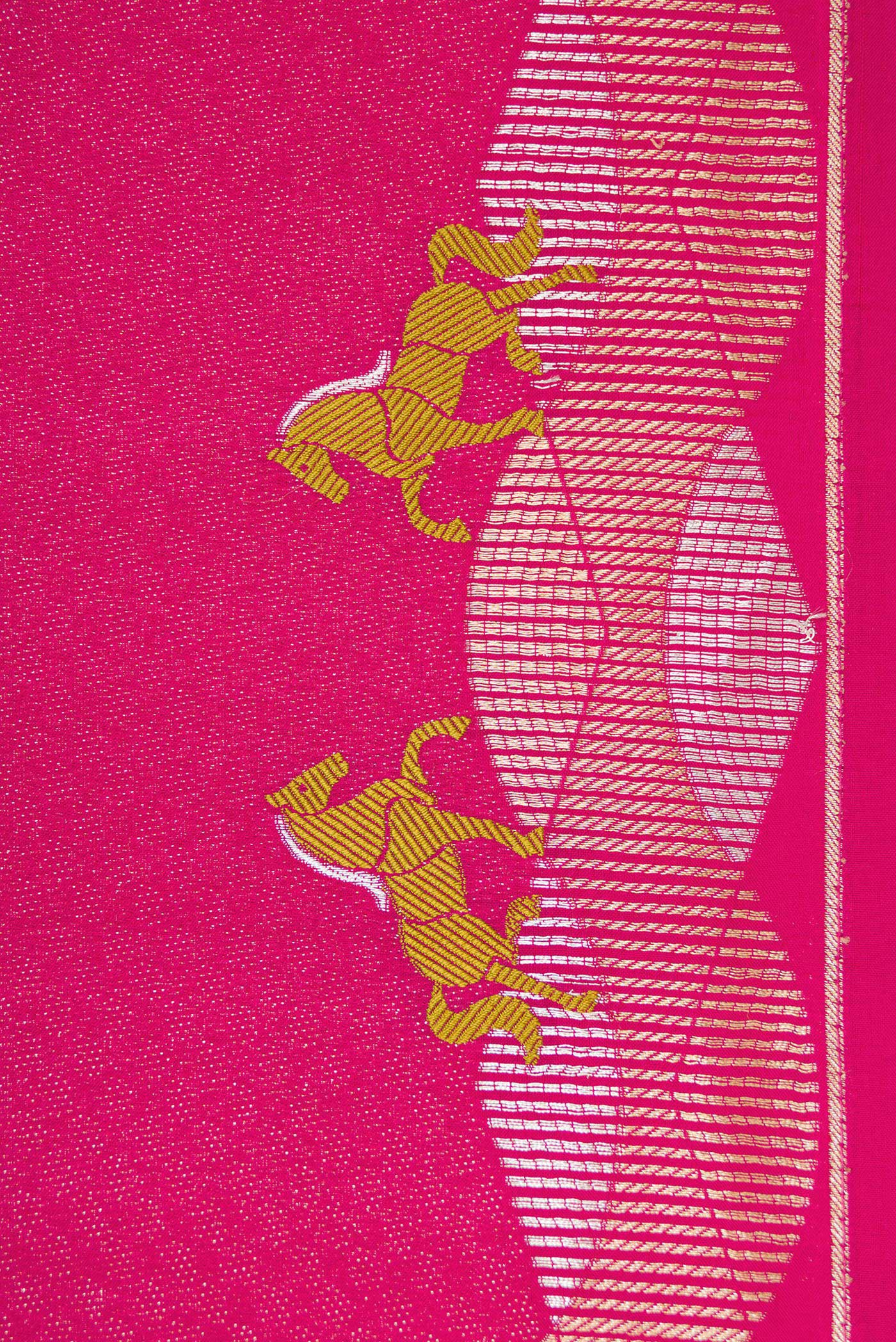 Border image of Dark Pink Dual Tone Banarasi Silk Saree with Zari Brocade on the body and Fancy Border. 