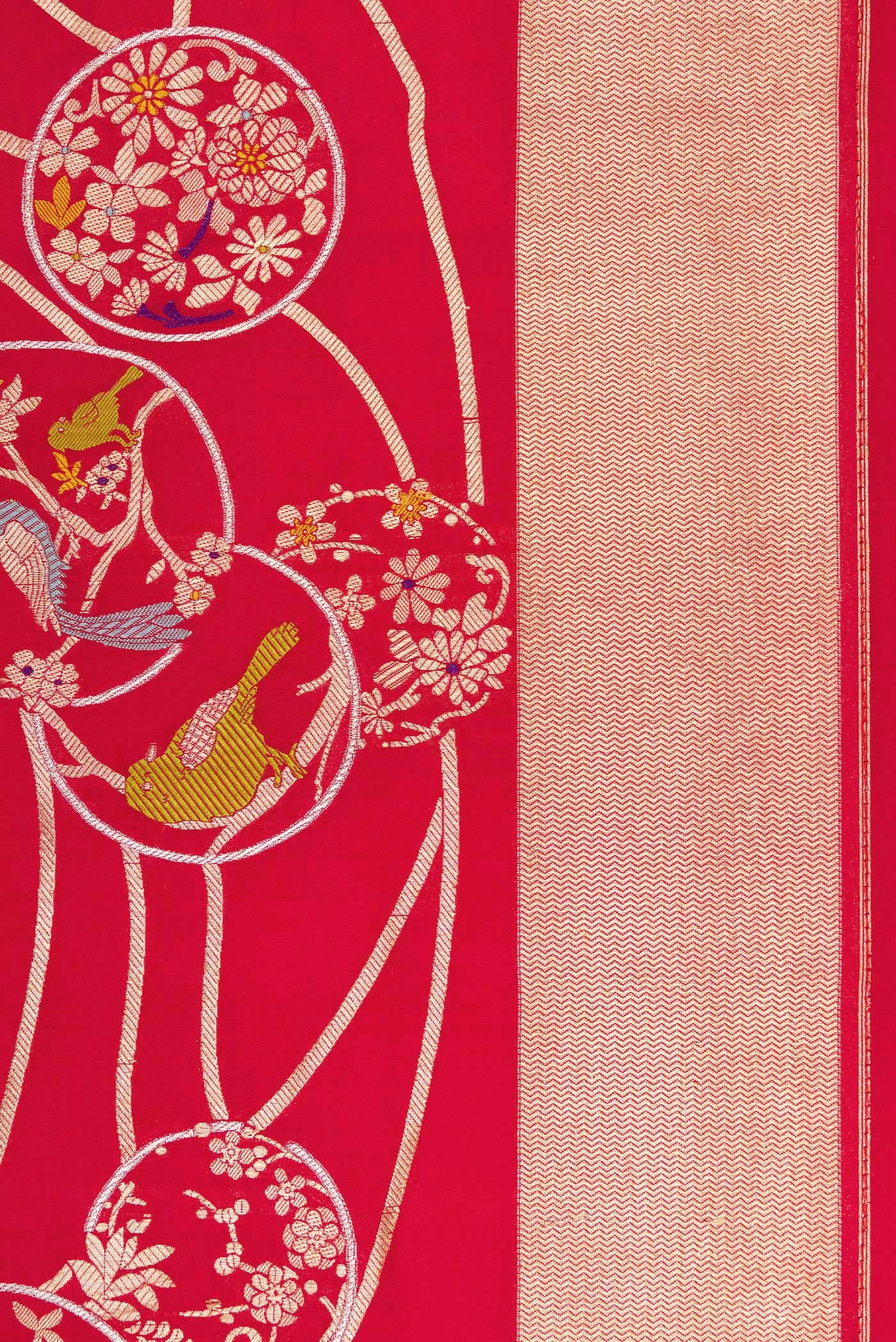 Border image of Red Dual Tone Banarasi Silk Saree with Zari Brocade on the body and Zari Border. 