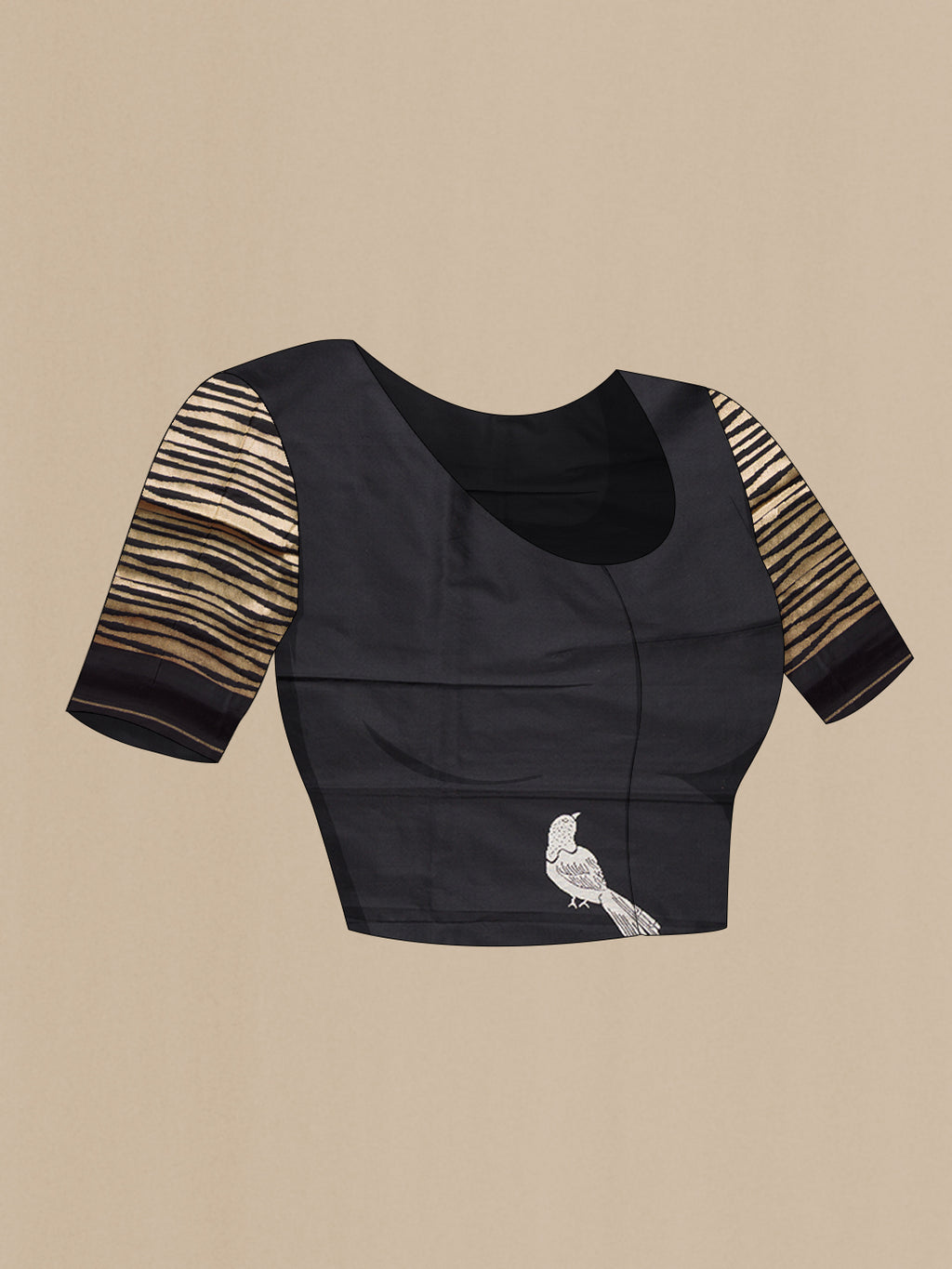 Close up image of the blouse of Black Dual Tone Banarasi Silk Saree with Zari Brocade on the body and Fancy Border. 