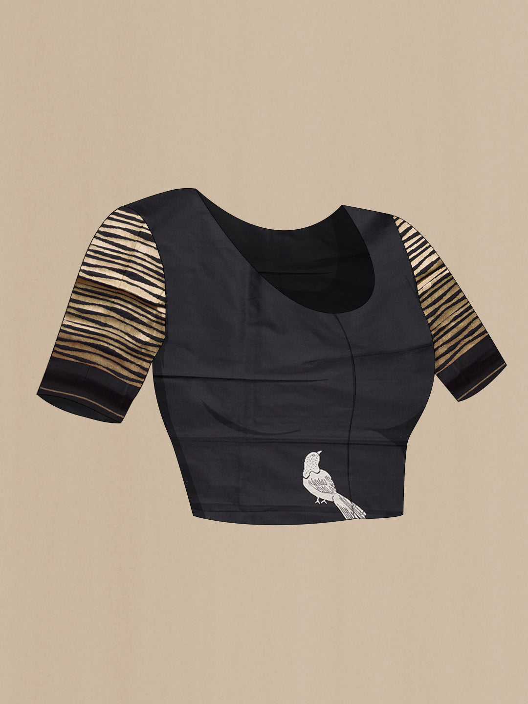 Close up image of the blouse of Black Dual Tone Banarasi Silk Saree with Zari Brocade on the body and Fancy Border. 
