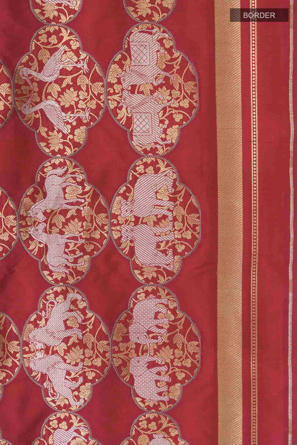 Border image of Maroon Banarasi Silk Saree with Zari Butta on the body and Zari Border