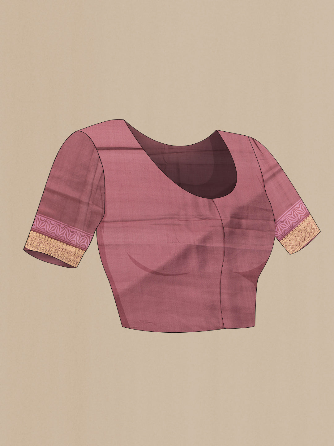 Close up image of the blouse of Brown Dual Tone Printed Silk Saree with Printed design on the body and Thread Border. 