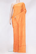 Orange Dual Tone Printed Silk Saree with Printed design on the body and Printed Border.  displayed on a mannequin