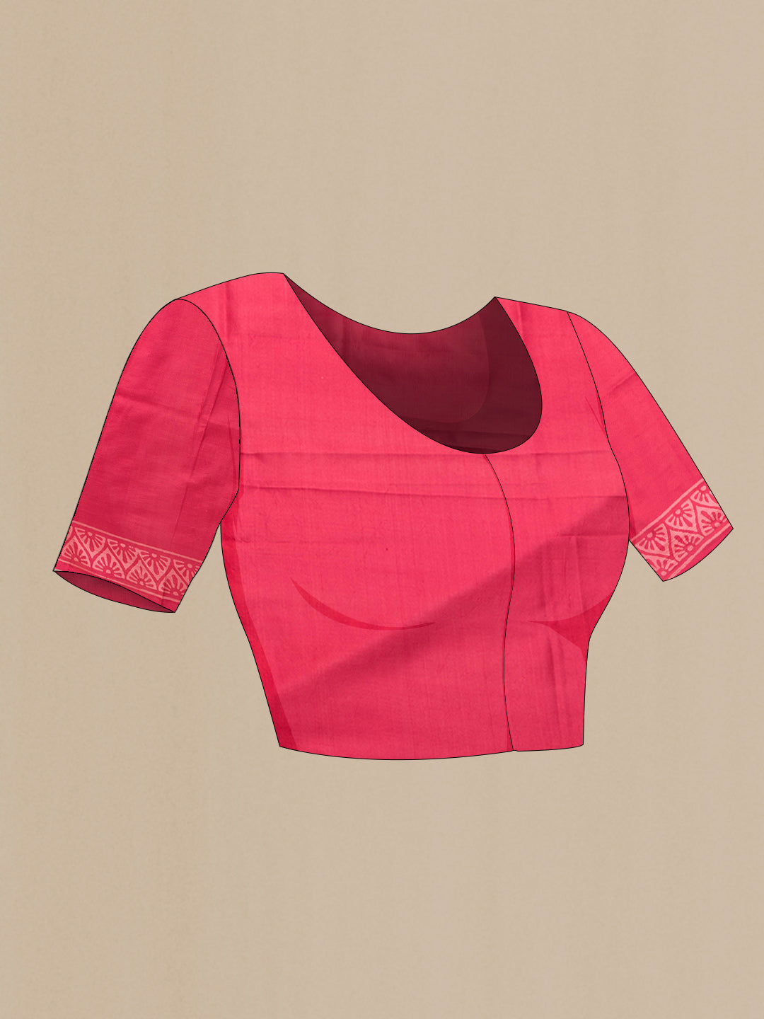 Close up image of the blouse of Pink Dual Tone Printed Silk Saree with Printed design on the body and Printed Border. 