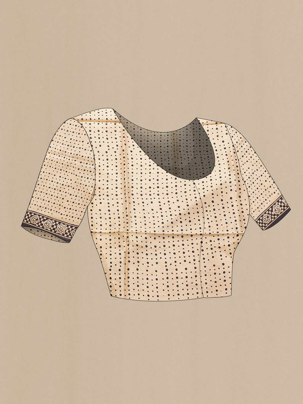 Close up image of the blouse of Brown Dual Tone Printed Silk Saree with Printed design on the body and Printed Border. 