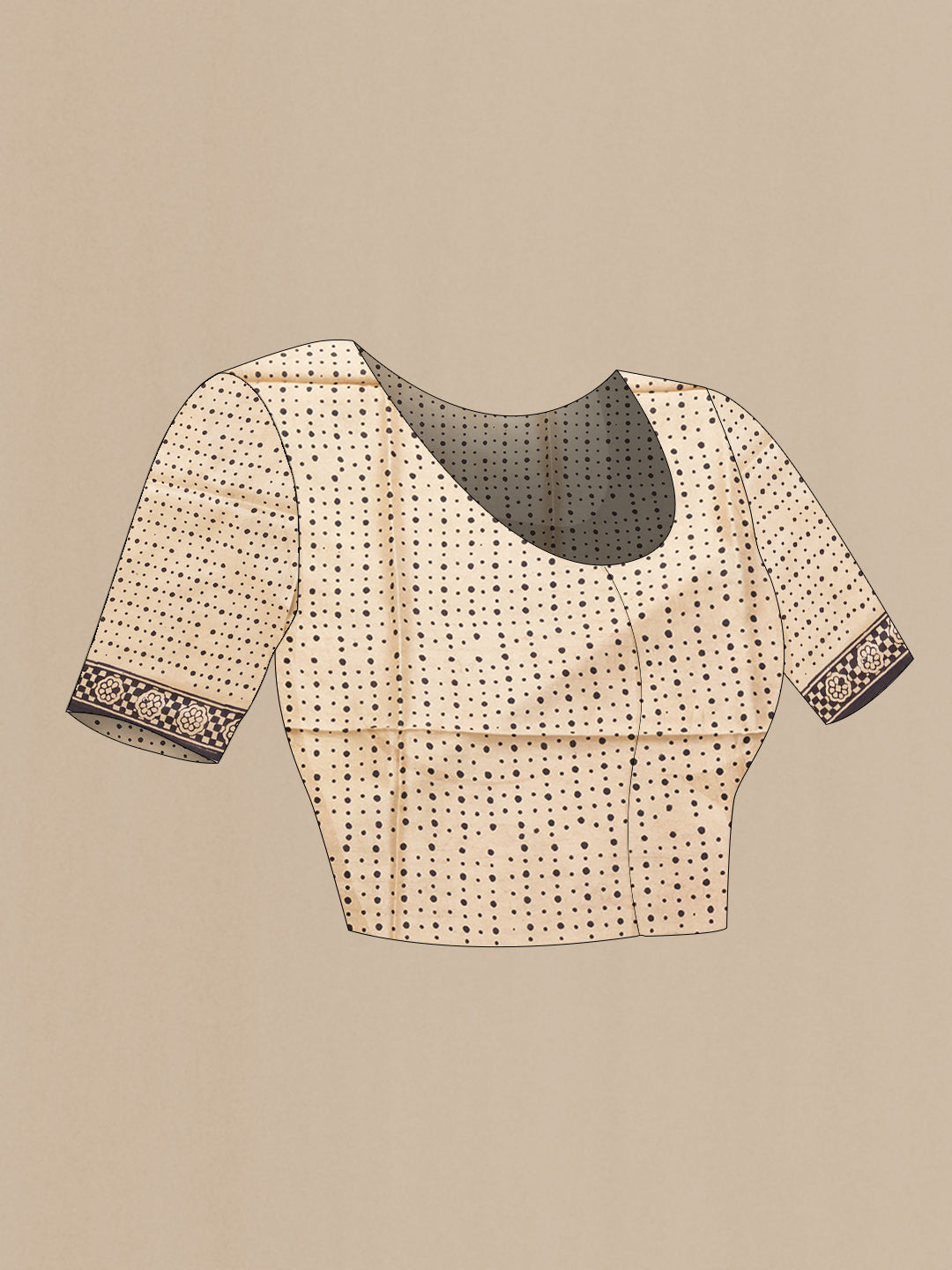 Close up image of the blouse of Brown Dual Tone Printed Silk Saree with Printed design on the body and Printed Border. 
