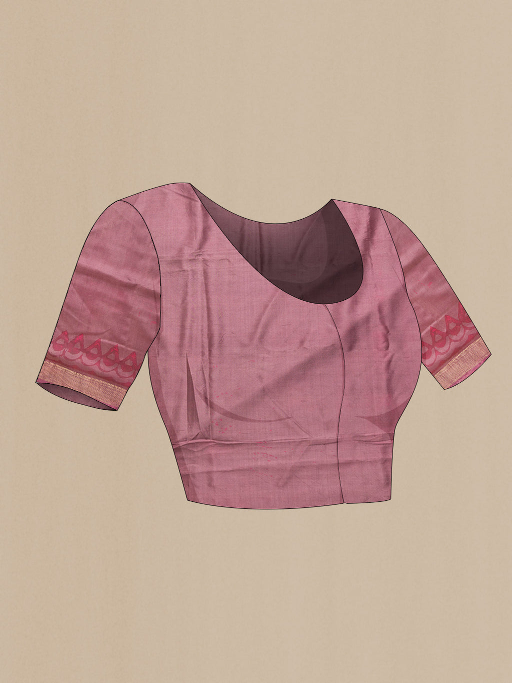 Close up image of the blouse of Pink Dual Tone Printed Silk Saree with Printed design on the body and Zari Border. 