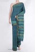Pure Silk Blue Dual Tone Tussar Saree with Printed design on the body and Zari Border.  displayed on a mannequin