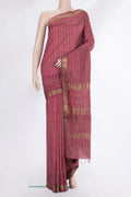 Pure Silk Pink Dual Tone Tussar Saree with Printed design on the body and Zari Border.  displayed on a mannequin