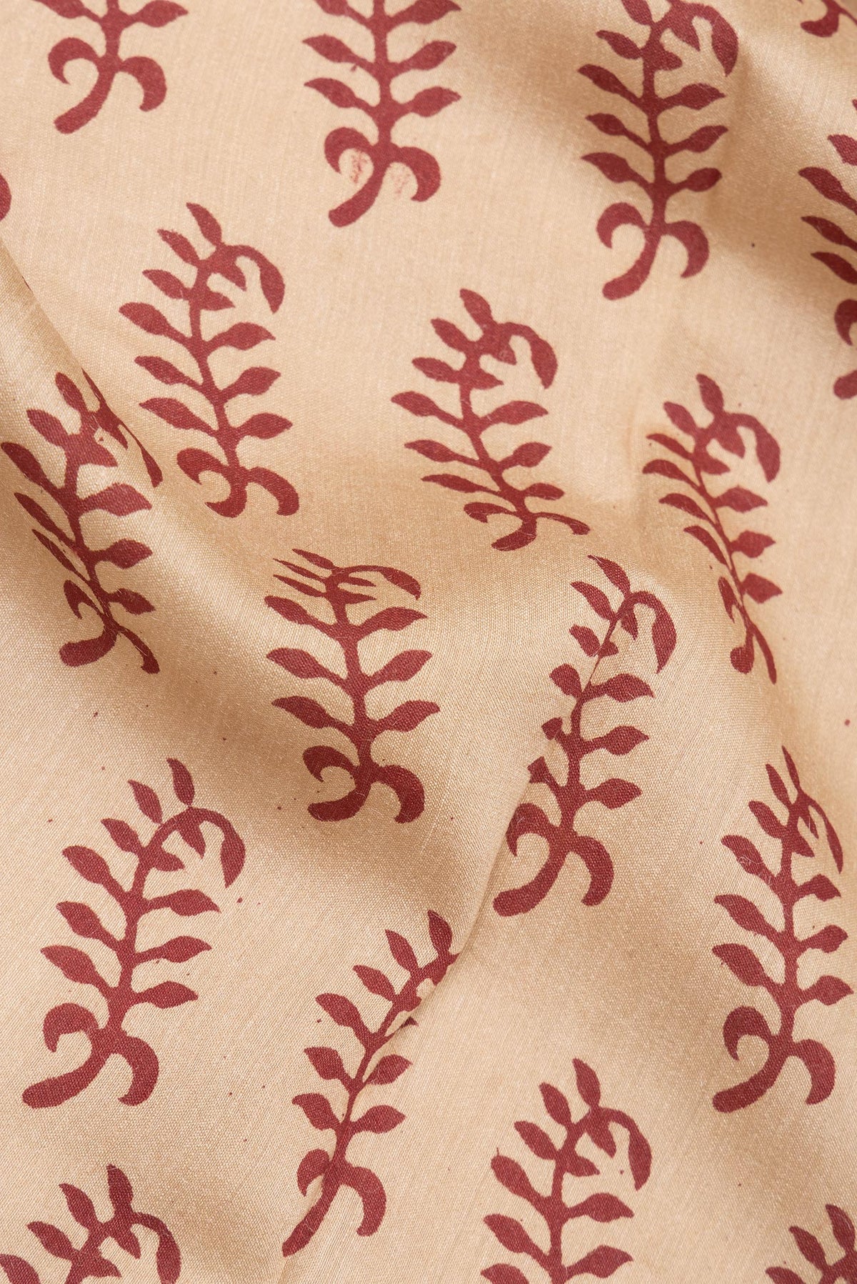 Close up of Pure Silk Beige Dual Tone Tussar Saree with Printed design on the body and Printed Border.  displaying folds