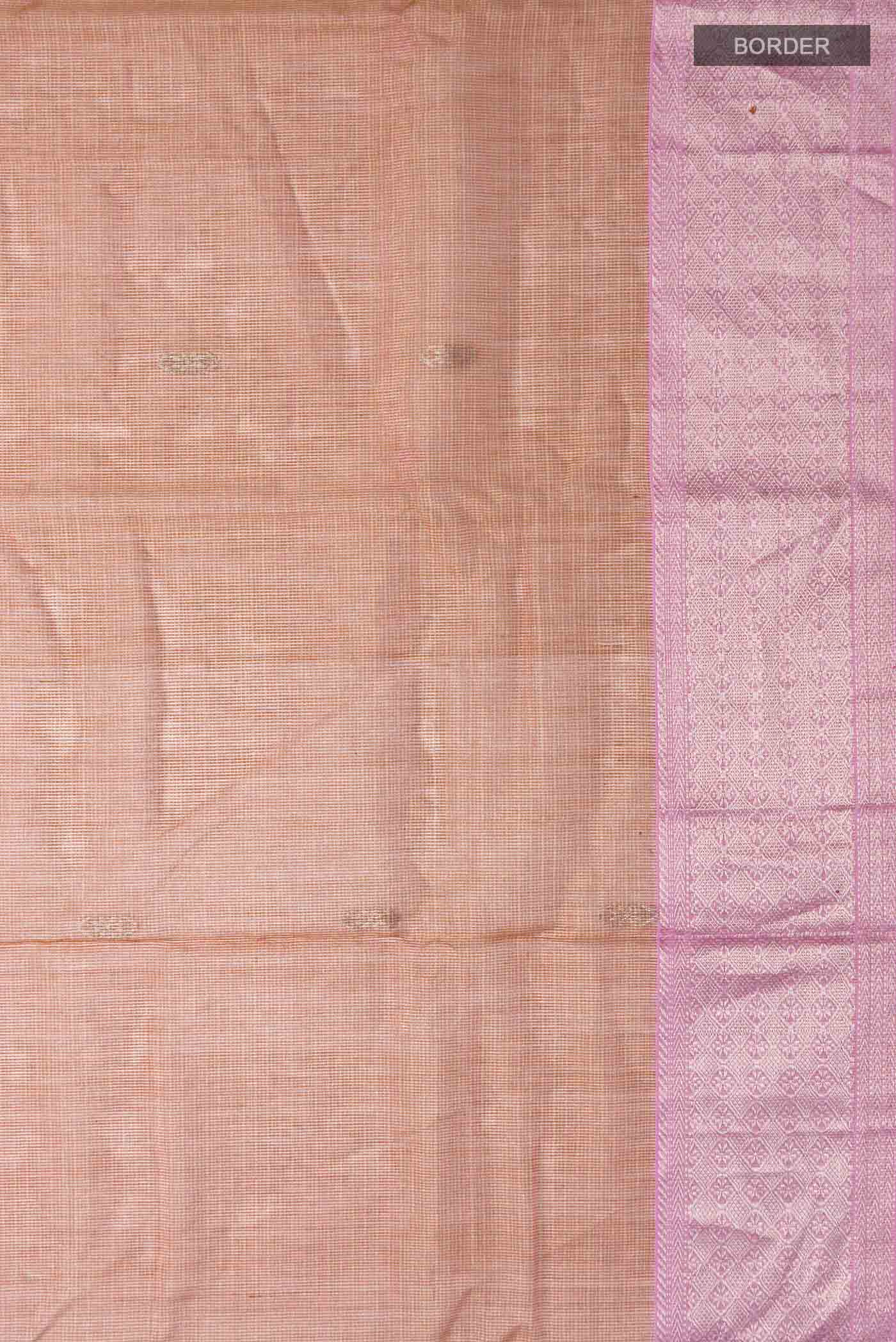 Border image of Peach Maheshwari Silk Cotton Saree with Zari Butta on the body and Zari Border
