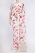 Off White Dual Tone Linen Saree with Printed design on the body and Plain Border.  displayed on a mannequin