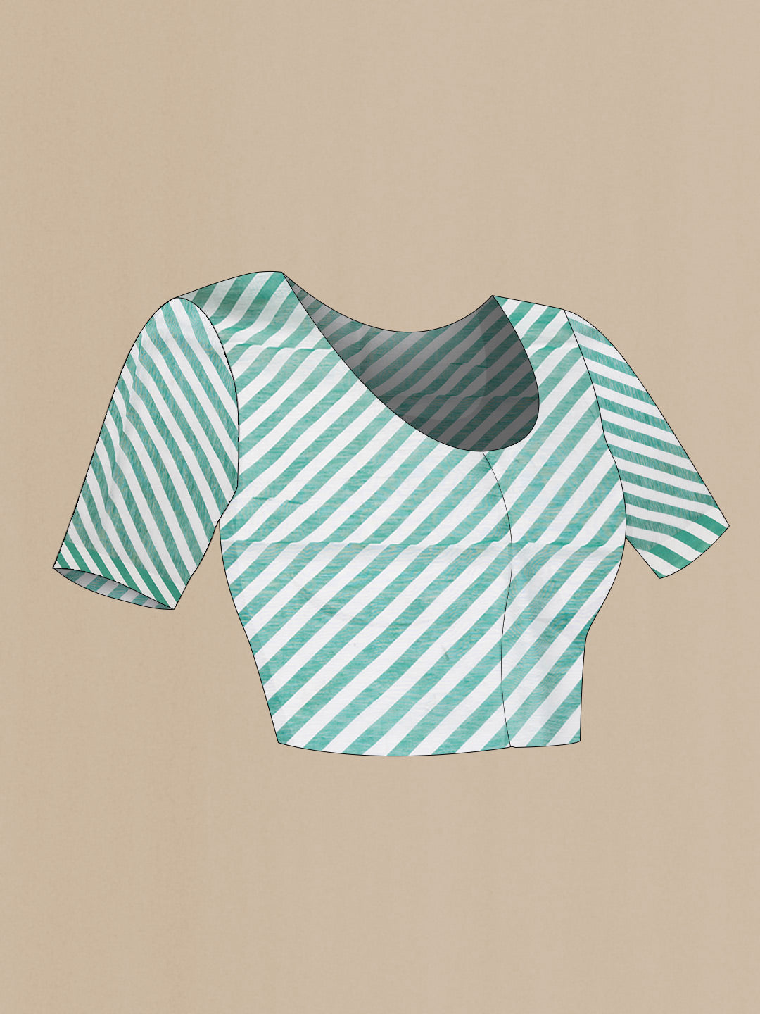 Close up image of the blouse of Off White Dual Tone Linen Saree with Printed design on the body and Plain Border. 