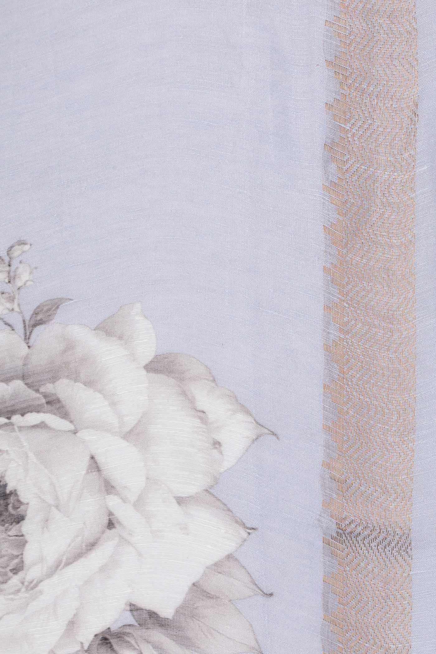 Border image of Lavender Dual Tone Linen Saree with Printed design on the body and Zari Border. 