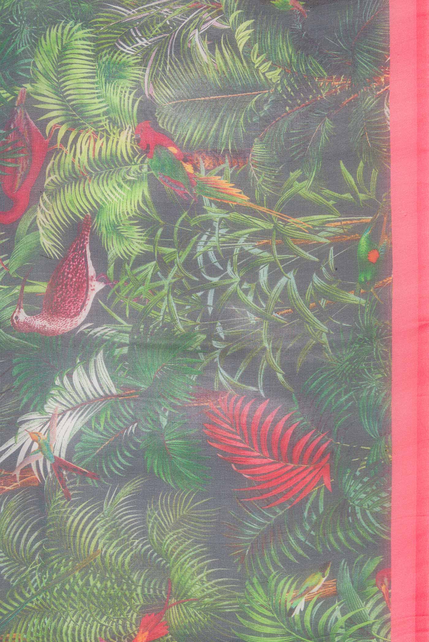 Border image of Bottle Green Dual Tone Organza Silk Saree with Printed design on the body and Zari Border. 